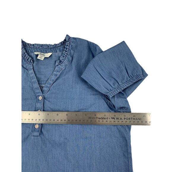 Croft & Barrow Chambray Ruffle V-Neck Top 3/4 Sleeve Denim Blouse Womens Size PS - Picture 6 of 10